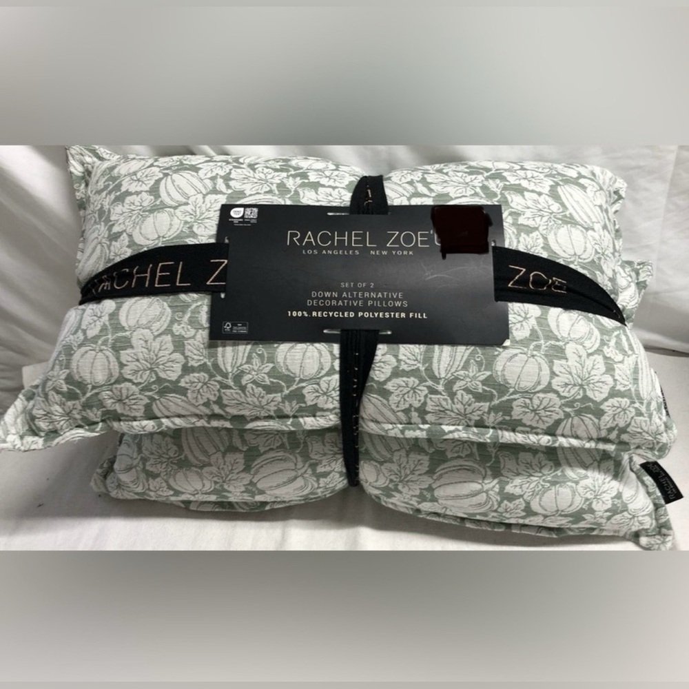 NWT Rachel Zoe Sage Green Floral Pumpkin Accent Pillows Home Decor Bedding